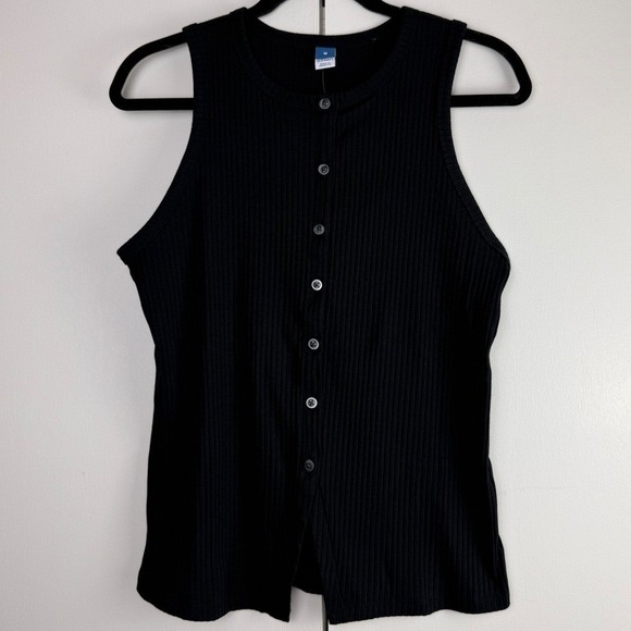 Old Navy Tops - Old Navy Black Basic Ribbed Knit Button Front Sleeveless Tank Top Women's Medium